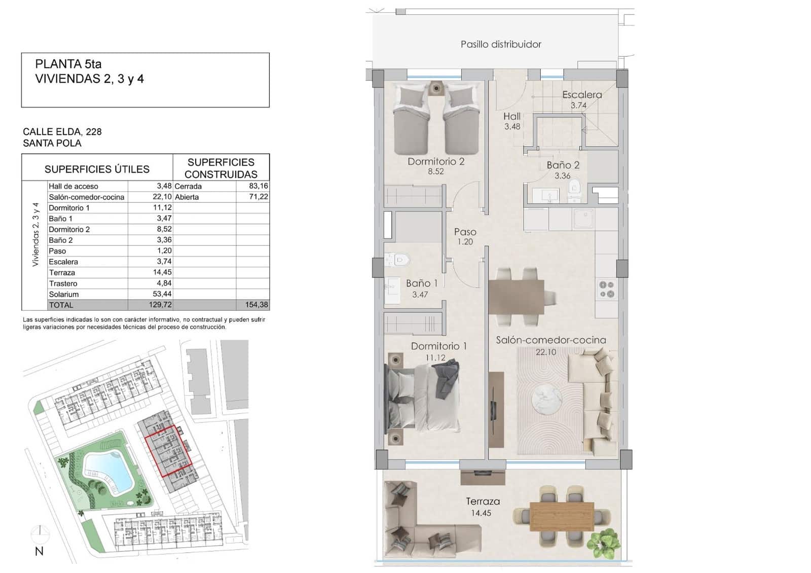 2 soverom Penthouse til salgs i Santa Pola med svømmebasseng - € 420 000 (Ref: 9851912)