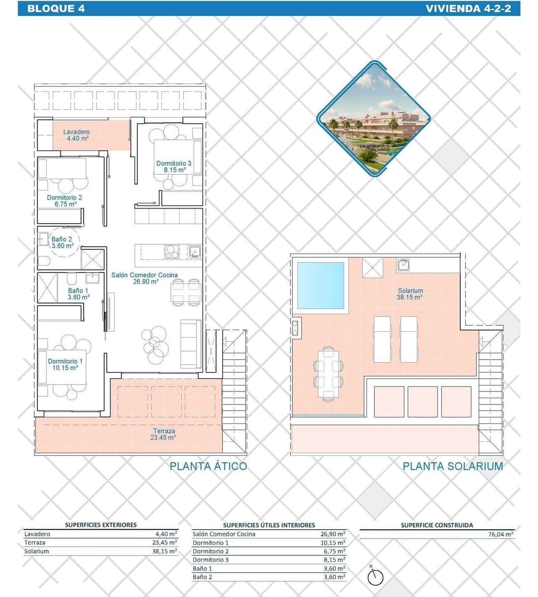 3 sovrum Takvåning till salu i Pilar de la Horadada med pool - 399 900 € (Ref: 8849457)