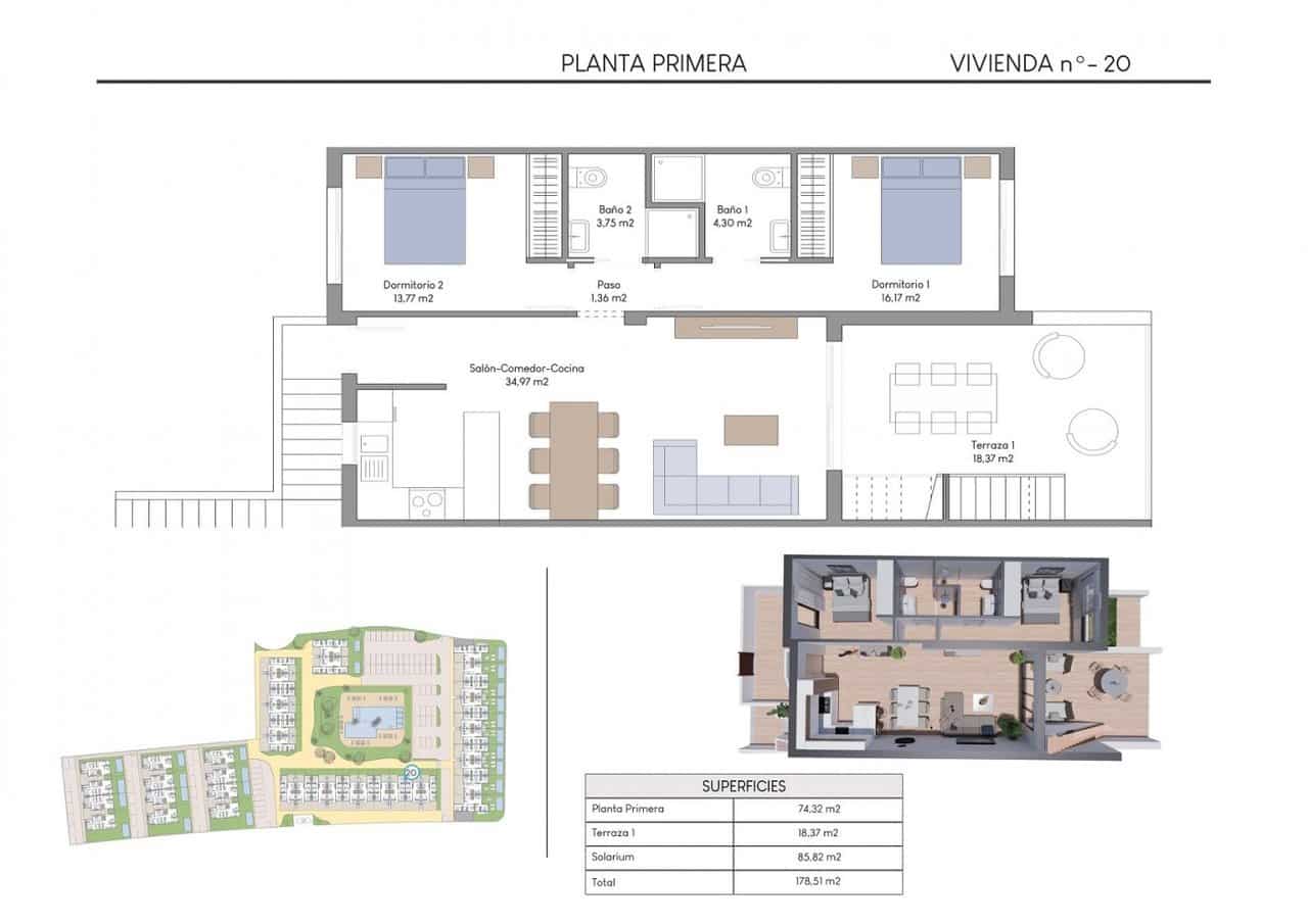 2 chambre Bungalow à vendre à Finestrat avec piscine - 369 900 € (Ref: 9176607)