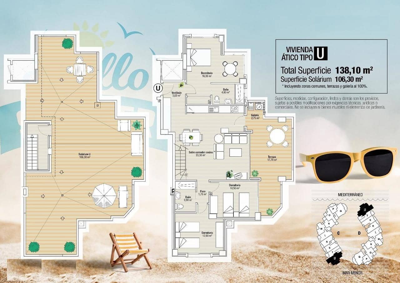 3 sovrum Takvåning till salu i Torre-Pacheco med pool - 510 000 € (Ref: 9294513)