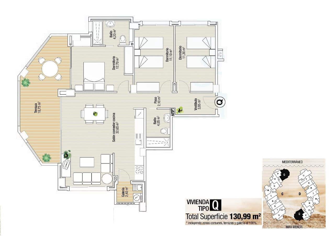 3 soverom Leilighet til salgs i Torre-Pacheco med svømmebasseng - € 328 600 (Ref: 9390705)