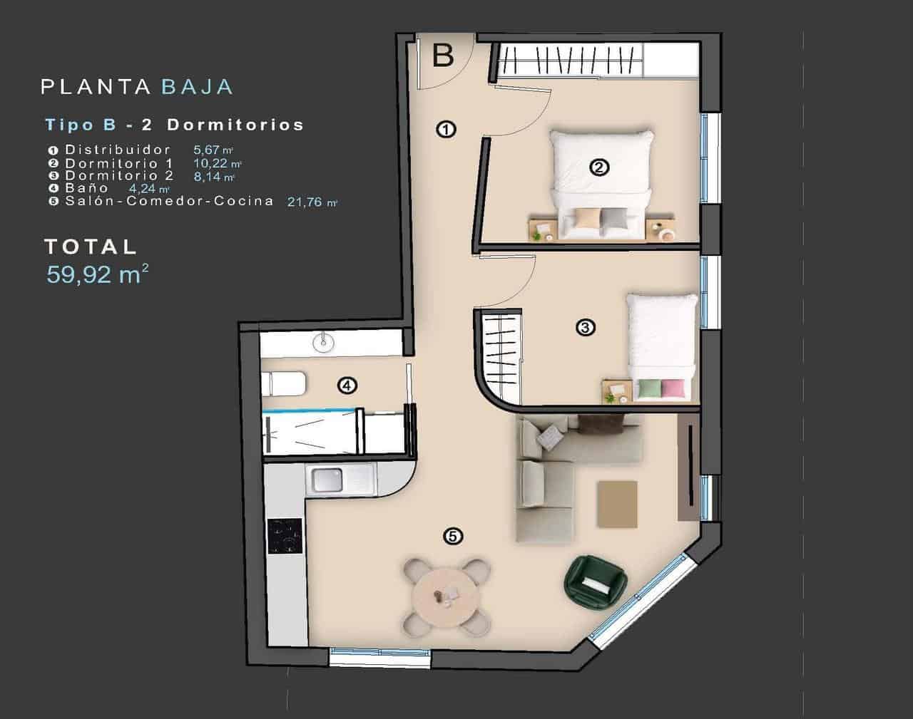 2 Zimmer Apartment zu verkaufen in Torrevieja - 183.000 € (Ref: 9633745)