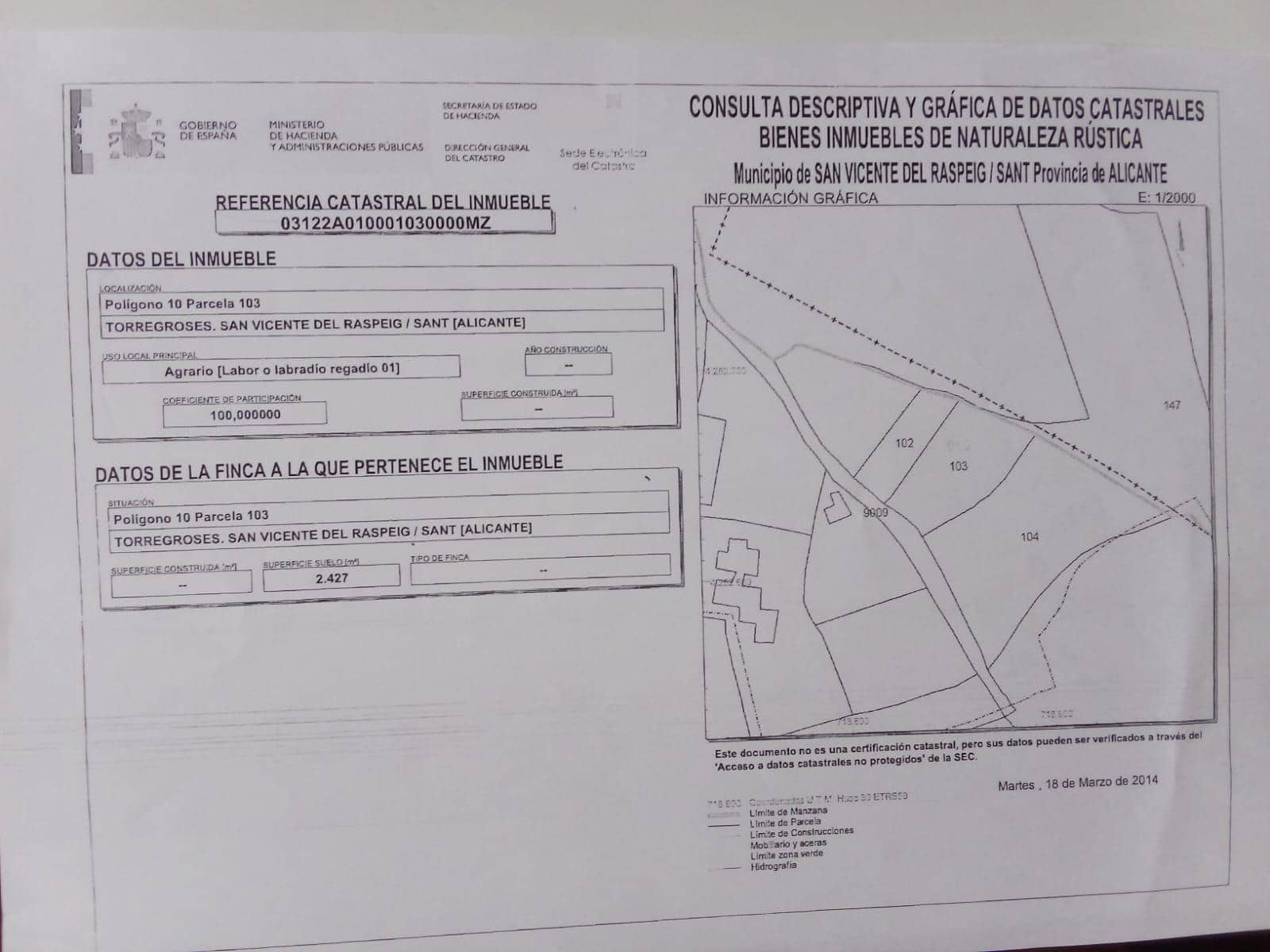 Undeveloped Land for sale in San Vicente / Sant Vicent del Raspeig - € 120,000 (Ref: 9973327)