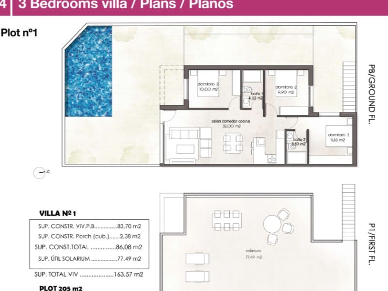 2 sypialnia Willa na sprzedaż w Pilar de la Horadada z basenem garażem - 350 000 € (Ref: 10041015)