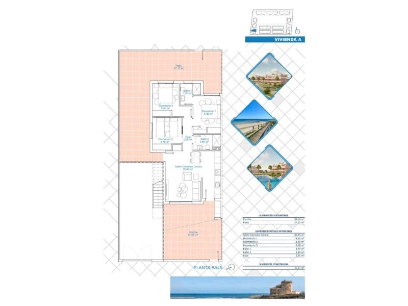 3 quarto Apartamento para venda em Pilar de la Horadada com piscina - 329 000 € (Ref: 10081039)