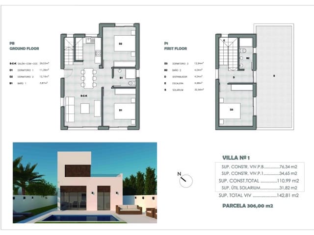 3 makuuhuone Huvila myytävänä paikassa Ciudad Quesada, Rojales - 559 900 € (Ref: 10111754)