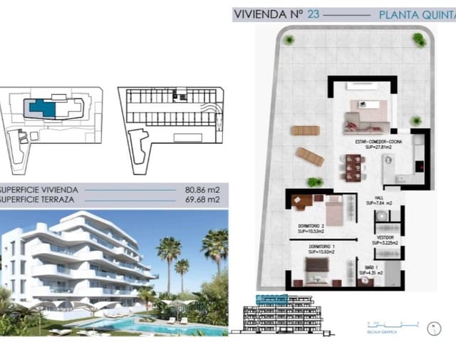 2 soverom Leilighet til salgs i Torre de la Horadada, Pilar de la Horadada med svømmebasseng - € 365 000 (Ref: 9896822)