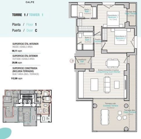 Apartamento de 1 habitación en Calpe / Calp en venta con piscina garaje - 360.000 € (Ref: 7066491)