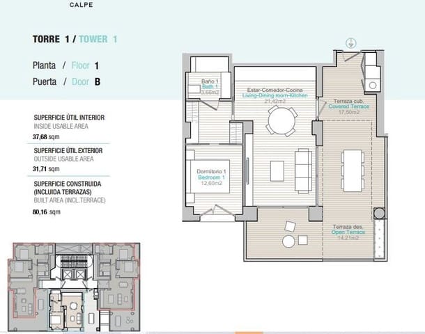 Apartamento de 1 habitación en Calpe / Calp en venta con piscina garaje - 360.000 € (Ref: 7066491)