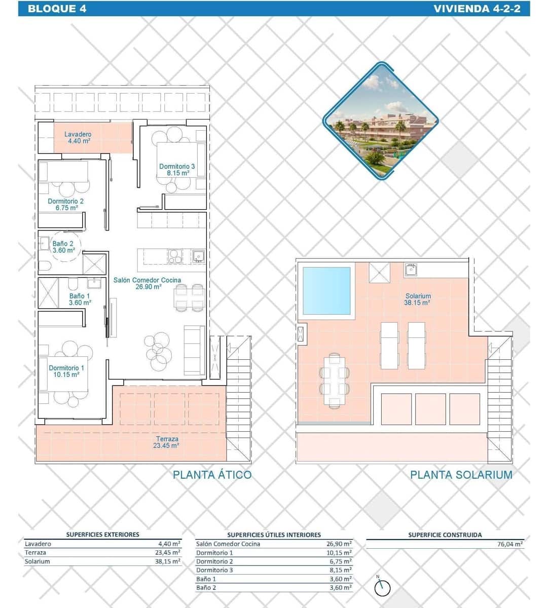 Ático de 3 habitaciones en Pilar de la Horadada en venta con piscina - 349.900 € (Ref: 9007465)
