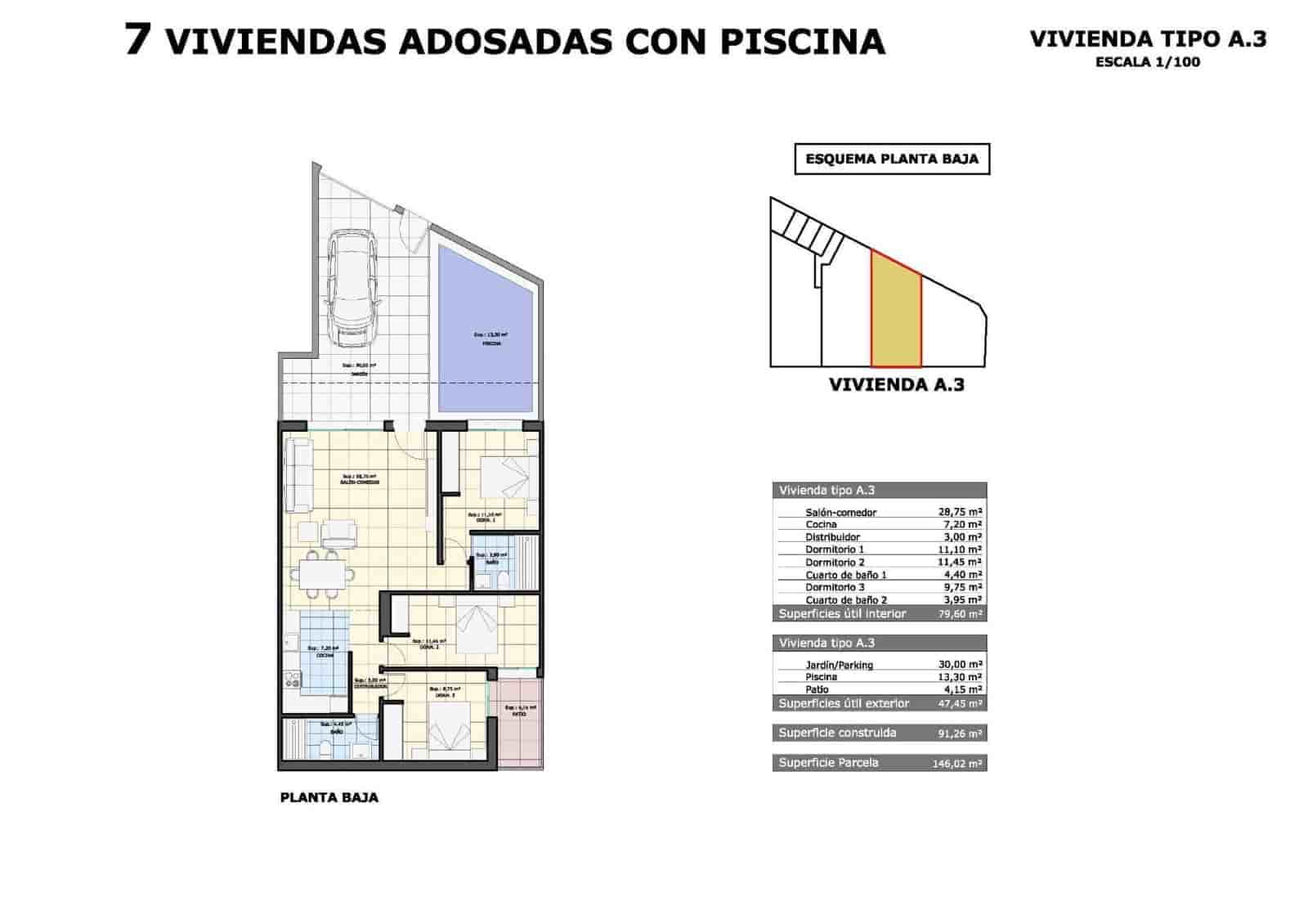 3 sypialnia Bungalow na sprzedaż w Pilar de la Horadada z basenem - 314 900 € (Ref: 9208141)