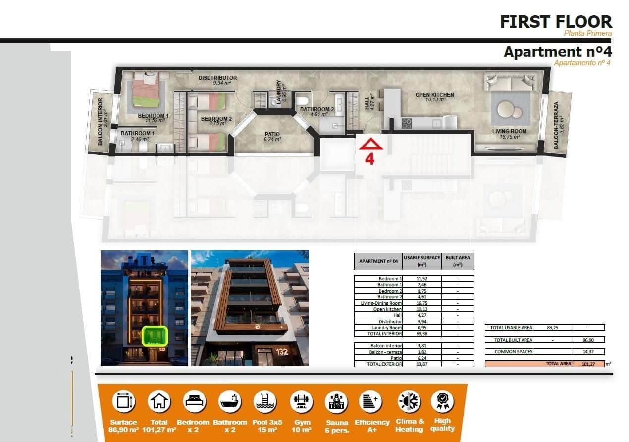 2 makuuhuone Huoneisto myytävänä paikassa Torrevieja - 305 000 € (Ref: 9276148)