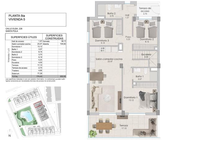 3 makuuhuone Kattohuoneisto myytävänä paikassa Santa Pola mukana uima-altaan - 570 000 € (Ref: 9308312)