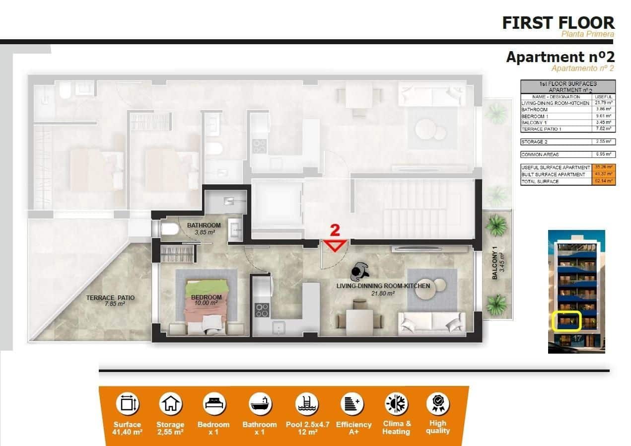 1 soverom Leilighet til salgs i Torrevieja med svømmebasseng - € 199 000 (Ref: 9790763)
