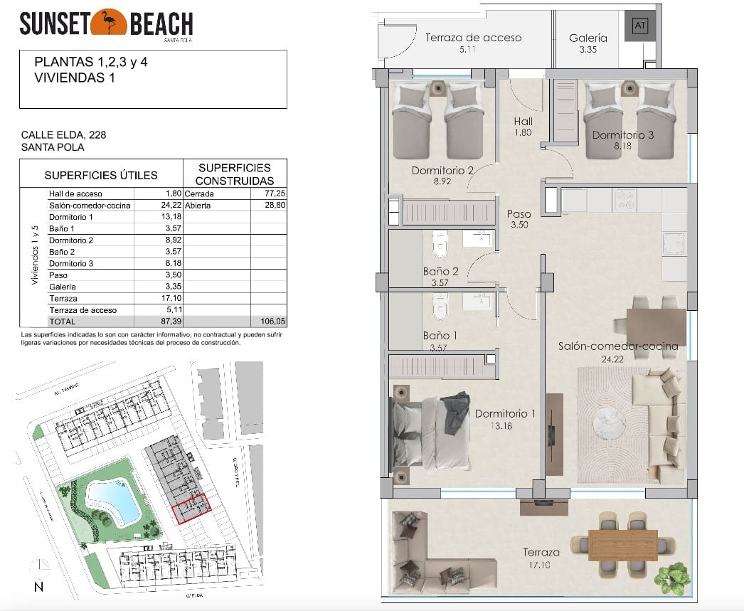 3 bedroom Flat for sale in Santa Pola with pool garage - € 420,000 (Ref: 7665294)