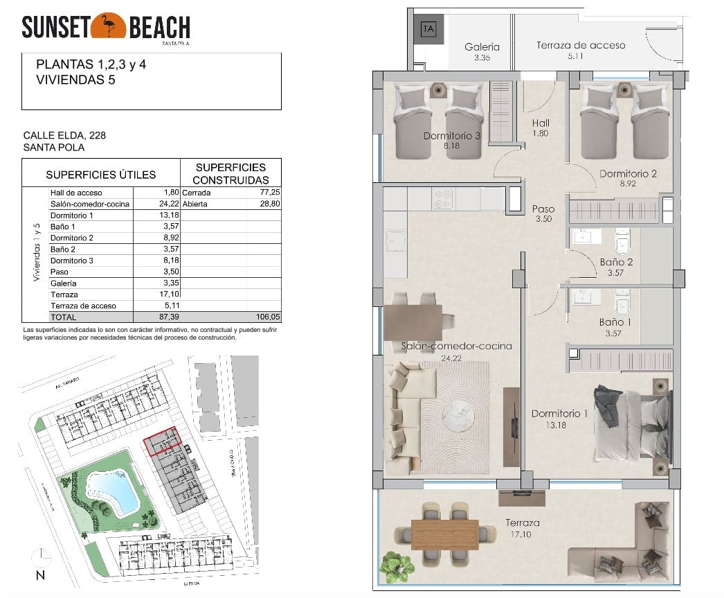 3 bedroom Flat for sale in Santa Pola with pool garage - € 420,000 (Ref: 7665294)