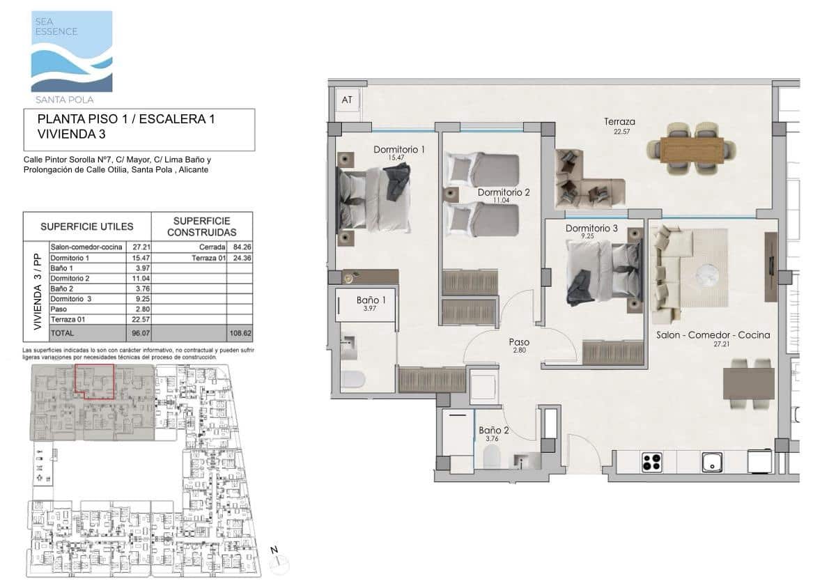2 slaapkamer Flat te koop in Santa Pola met zwembad garage - € 298.000 (Ref: 8383586)