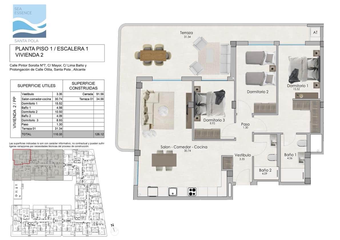 2 slaapkamer Flat te koop in Santa Pola met zwembad garage - € 298.000 (Ref: 8383586)