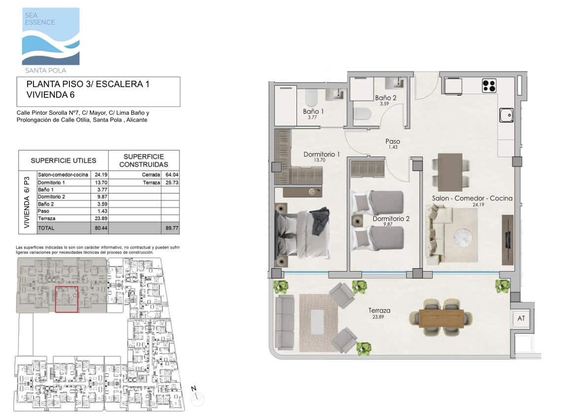 2 slaapkamer Flat te koop in Santa Pola met zwembad garage - € 298.000 (Ref: 8383586)