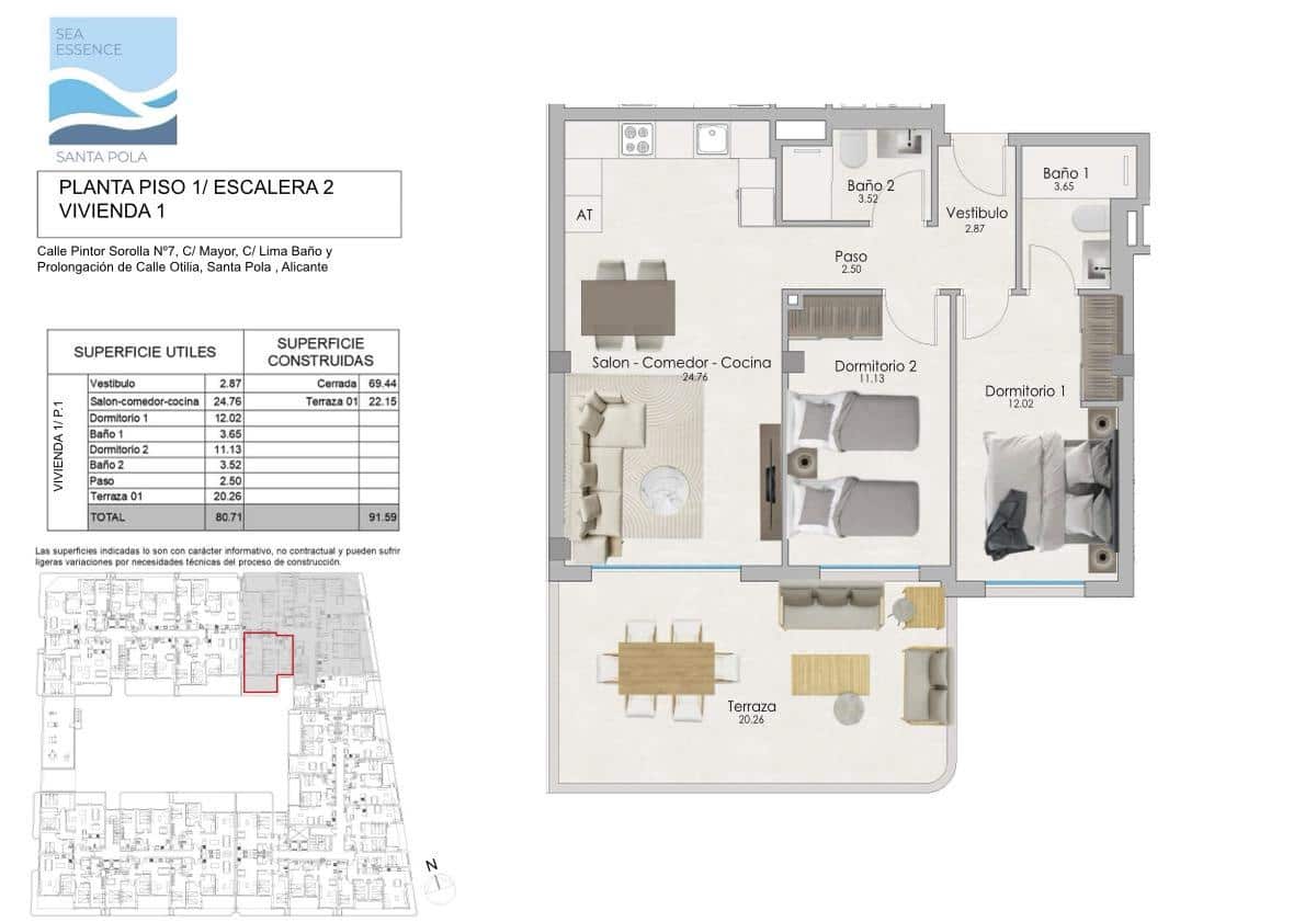 2 slaapkamer Flat te koop in Santa Pola met zwembad garage - € 298.000 (Ref: 8383586)