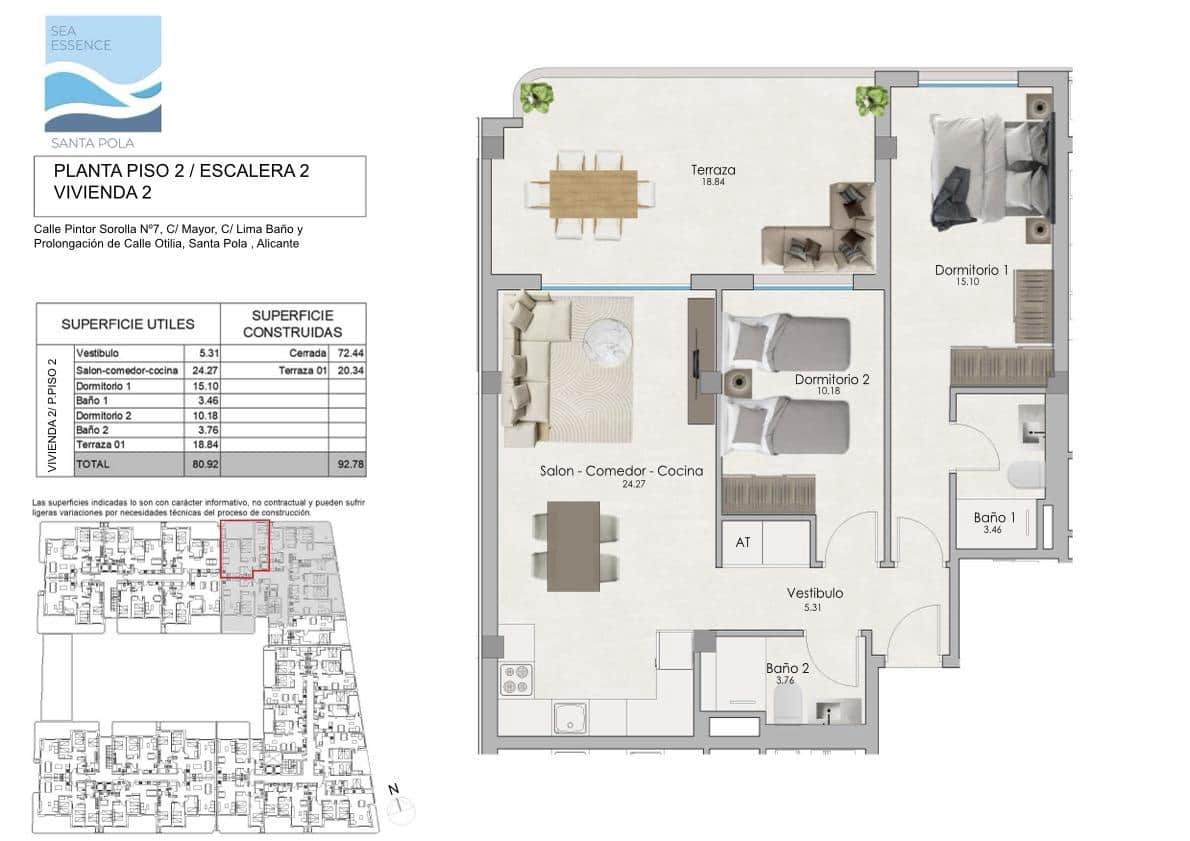 2 slaapkamer Flat te koop in Santa Pola met zwembad garage - € 298.000 (Ref: 8383586)
