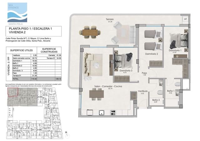 2 chambre Appartement à vendre à Norte, Santa Pola avec piscine garage - 298 000 € (Ref: 8383586)