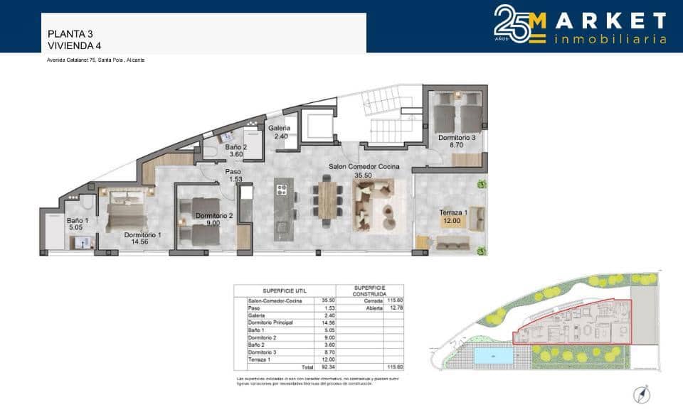 3 soverom Leilighet til salgs i Santa Pola med svømmebasseng garasje - € 690 000 (Ref: 9002636)