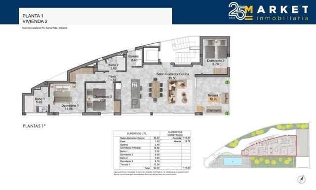 3 sypialnia Mieszkanie na sprzedaż w Calas Santa Pola Este, Santa Pola z basenem garażem - 690 000 € (Ref: 9002636)
