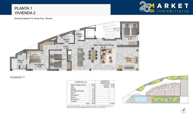 3 sypialnia Mieszkanie na sprzedaż w Calas Santa Pola Este, Santa Pola z basenem garażem - 690 000 € (Ref: 9002636)