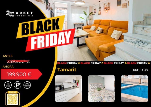 4 soveværelse Bungalow til salg i Playa Tamarit - Playa Lissa, Santa Pola med swimmingpool - € 199.900 (Ref: 9237859)