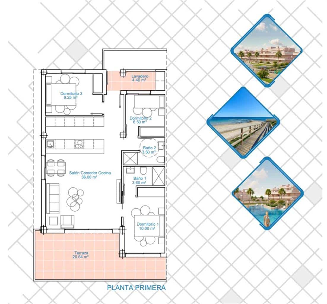 Apartamento de 3 habitaciones en Pilar de la Horadada en venta con piscina - 299.900 € (Ref: 9461905)