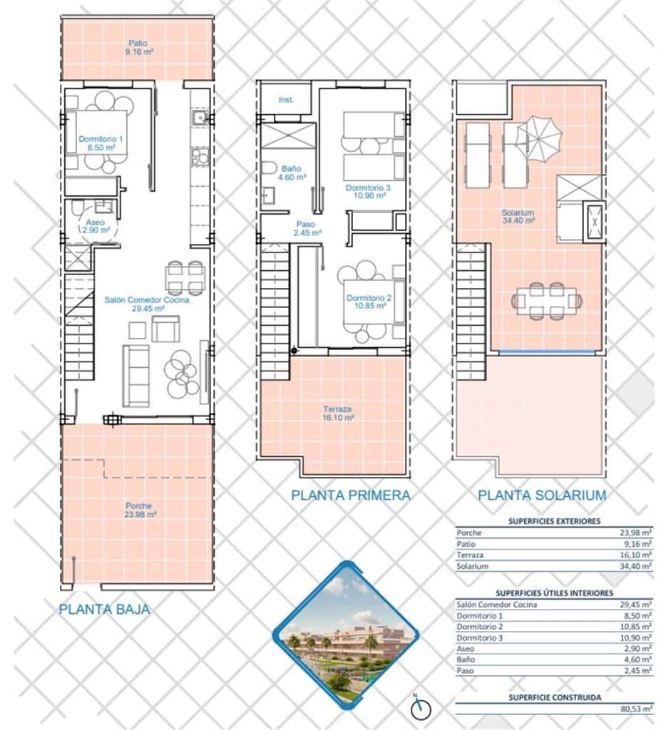 3 camera da letto Villetta a Schiera in vendita in Pilar de la Horadada con piscina - 299.900 € (Rif: 9461906)