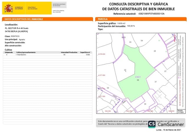 Landgrundstück zu verkaufen in Berja - 60.000 € (Ref: 10030607)