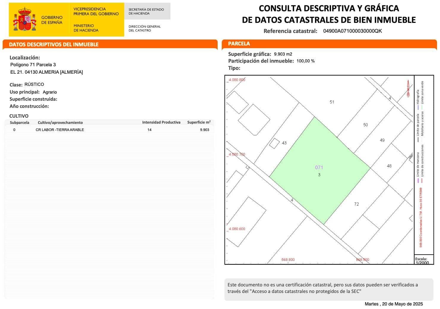Grunde uden byggetilladelser til salg i Almeria by - € 200.880 (Ref: 9029488)