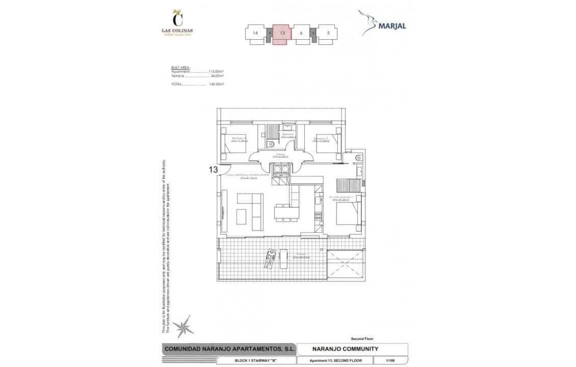 3 makuuhuone Huoneisto myytävänä paikassa Las Colinas Golf mukana uima-altaan - 465 000 € (Ref: 8097696)