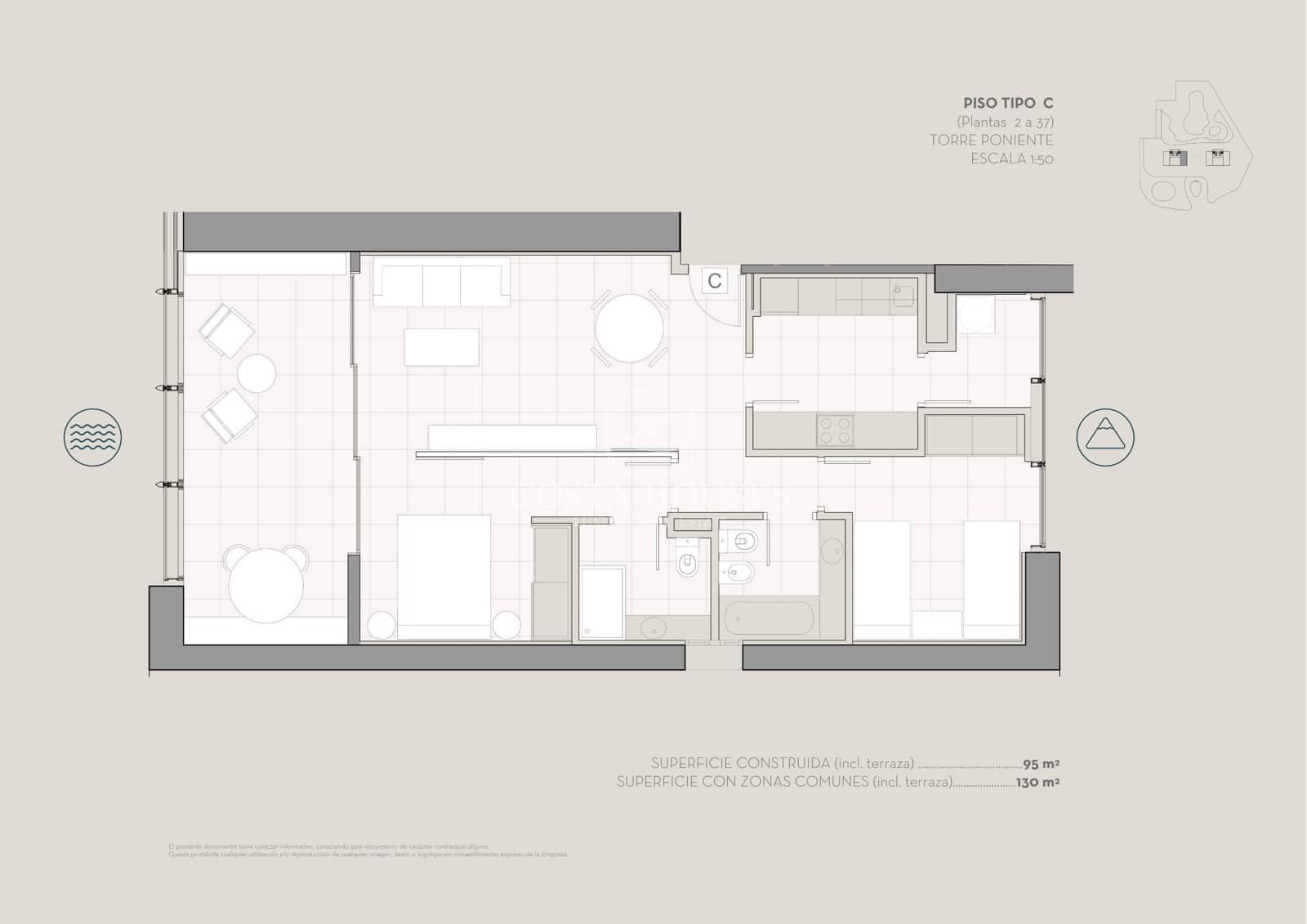Apartamento de 2 habitaciones en Benidorm en venta con piscina - 1.075.000 € (Ref: 8863828)