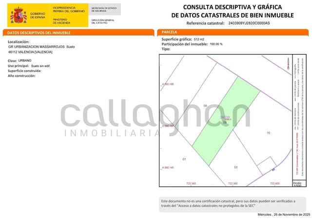 Bouwgrond te koop in Masarrochos / Massarrojos, Valencia stad - € 375.000 (Ref: 9431019)