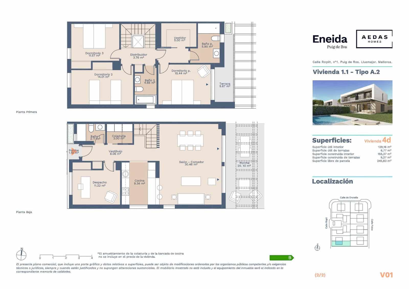 4 sypialnia Dom blizniak na sprzedaż w Llucmajor z basenem garażem - 970 000 € (Ref: 7529625)