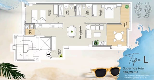 Apartamento de 1 habitación en La Manga del Mar Menor en venta con piscina - 205.033 € (Ref: 8925269)