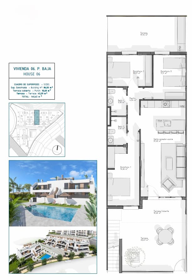 3 soverom Bungalow til salgs i Vera med svømmebasseng garasje - € 268 500 (Ref: 9289813)