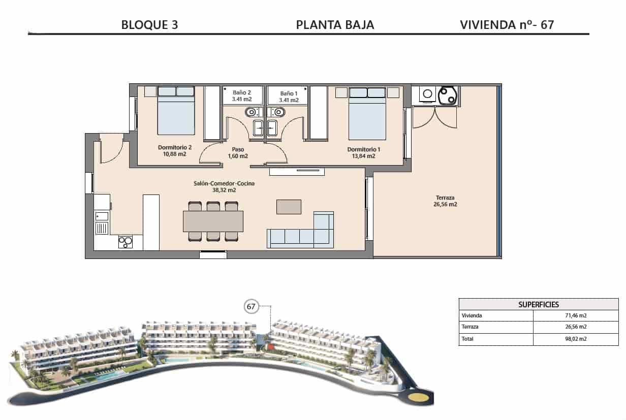2 soverom Leilighet til salgs i Finestrat med svømmebasseng - € 319 900 (Ref: 9977884)
