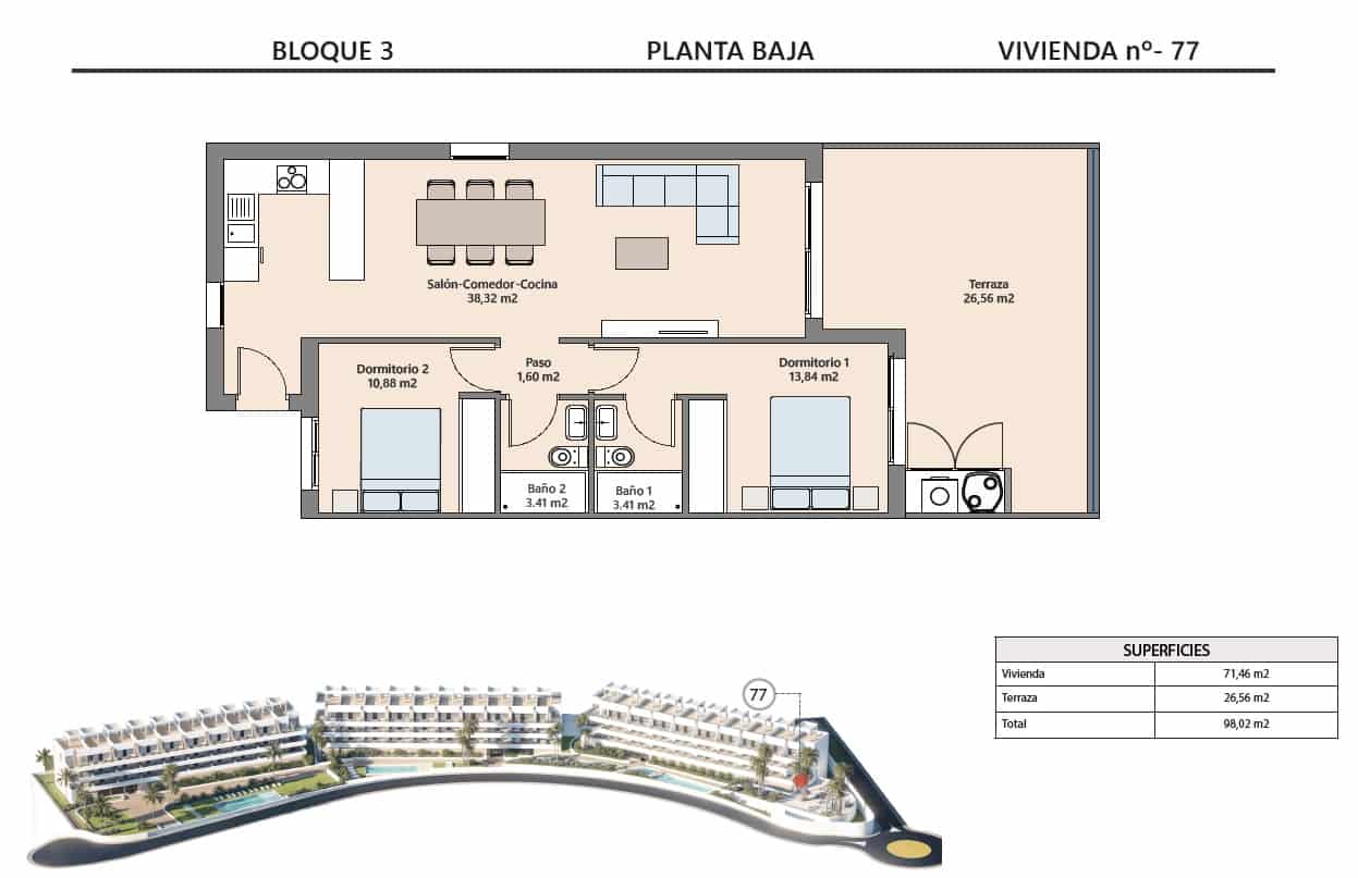2 soverom Leilighet til salgs i Finestrat med svømmebasseng - € 319 900 (Ref: 9989846)