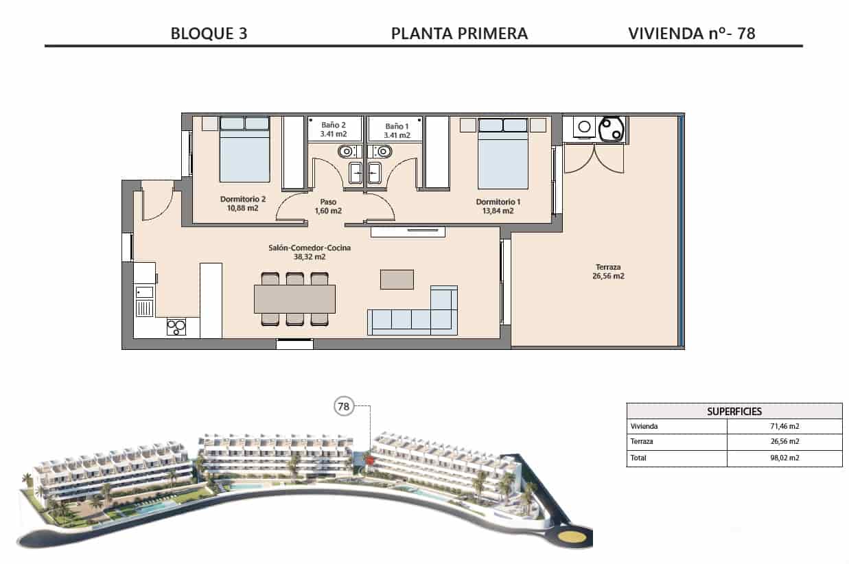 2 soverom Leilighet til salgs i Finestrat med svømmebasseng - € 329 900 (Ref: 9989848)