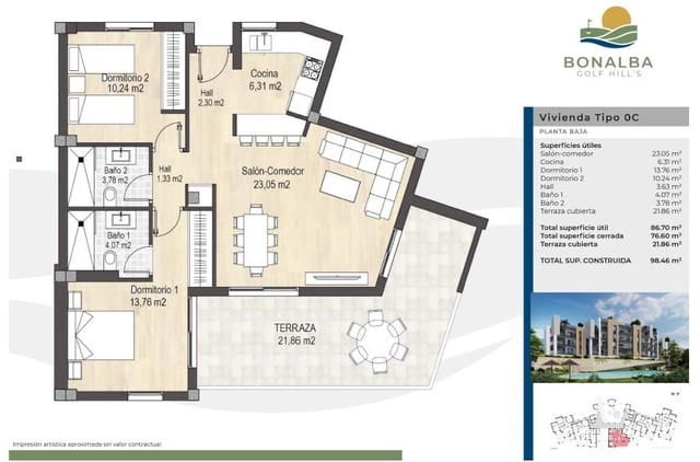 2 sovrum Lägenhet till salu i Muchamiel / Mutxamel med pool garage - 280 800 € (Ref: 9640570)
