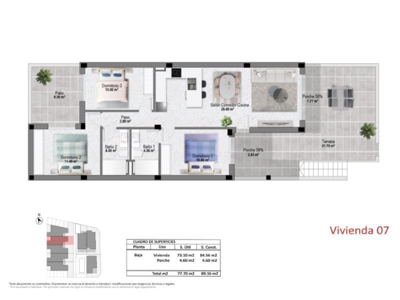3 chambre Bungalow à vendre à Pilar de la Horadada - 284 900 € (Ref: 10005349)