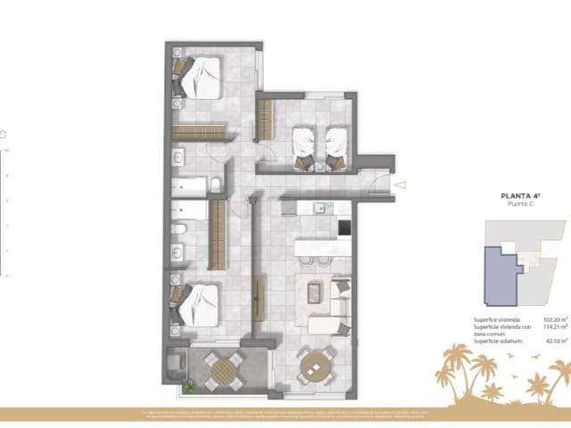 3 slaapkamer Penthouse te koop in Las Viñas, Guardamar del Segura met zwembad garage - € 549.500 (Ref: 10168624)