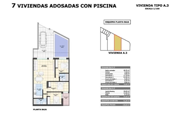 3 camera da letto Bungalow in vendita in Pilar de la Horadada ciudad, Pilar de la Horadada con piscina - 319.900 € (Rif: 8834496)
