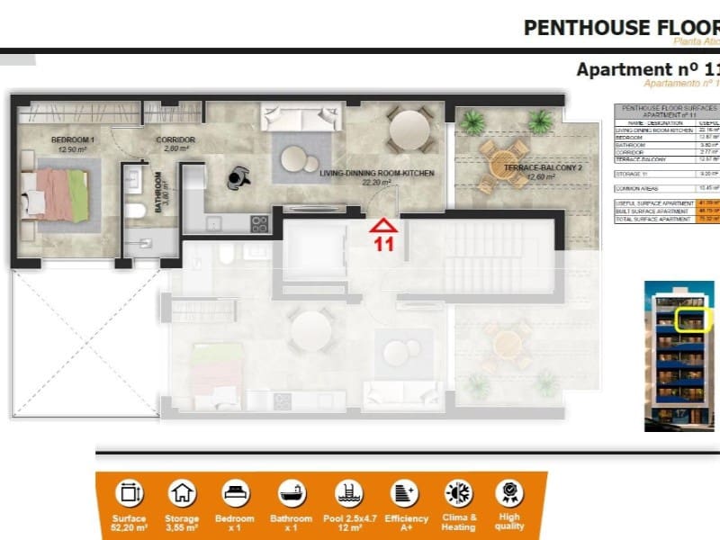 1 Zimmer Penthouse zu verkaufen in Torrevieja mit Pool - 275.000 € (Ref: 8968717)
