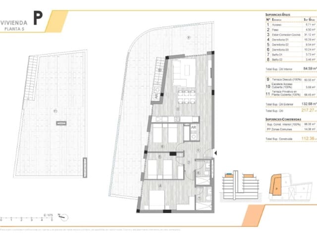 3 soveværelse Penthouse til salg i Las Piscinas Naturales, Torrevieja med swimmingpool - € 440.000 (Ref: 9423947)