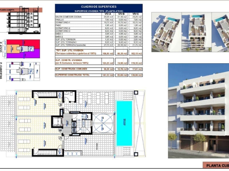 3 soverom Penthouse til salgs i Torrevieja med svømmebasseng - € 359 000 (Ref: 9516293)